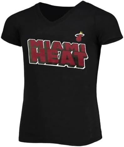 Outerstuff Miami Heat Juniors Girls 4-16 Team Logo V-Neck T-Shirt