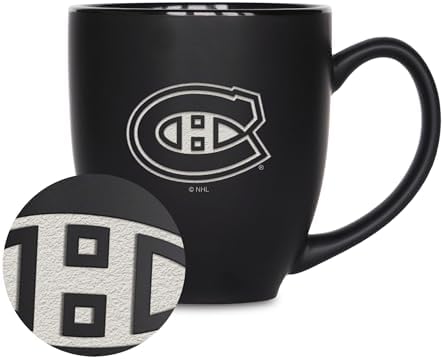 Rico Industries NHL Hockey 16oz Laser Engraved Matte Black Ceramic Bistro Mug - for Hot or Cold Drinks