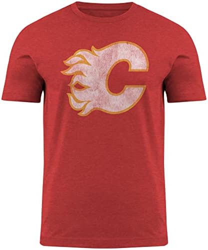 Calgary Flames NHL Primary Distressed Logo Heathered T-Shirt - Red