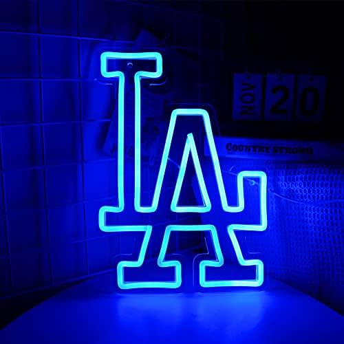 WonderfulLife Los Angeles Dodgers LA Neon Sign for Garage or Man Cave Decor,Gifts for Men With Dodge Baseball Team Logo,Blue Neon for Party,Bar,Dorm,Office Wall Art and Game Room Deco.