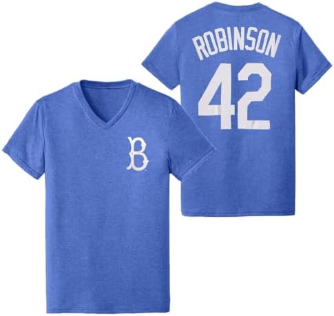 Outerstuff Jackie Robinson Brooklyn Dodgers #42 Youth Girls 7-16 V-Neck Triblend Heathered Player T-Shirt