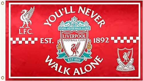FCflags FC Liverpool Flag 3x5 - Authentic Soccer Banner - YOU'LL NEVER WALK ALONE - Red Flags Banner 3x5 feet Soccer Durable Indoor or Outdoor Football Soccer 2Grommets
