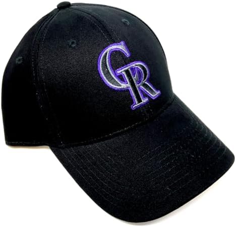 MVP Colorado Rockies CR Logo Baseball Black Curved Bill Adjustable Hat