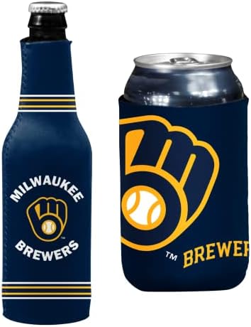 MLB Baseball Can & Bottle Holder Insulator Beverage Cooler (Milwaukee Crest/Logo (Brewers))