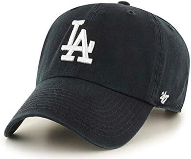 47 Brand Los Angeles LA Dodgers Clean Up Dad Hat Cap, Black, White, One Size