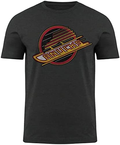 Vancouver Canucks NHL Vintage Distressed Logo Heathered T-Shirt - Skate Logo - Charcoal