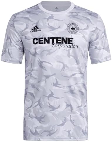 Adidas Charlotte FC MLS Men's Pre-Match Camo Short Sleeve Soccer Jersey, Onix/Camo
