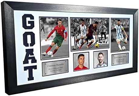 GOAT Cristiano Ronaldo Lionel Messi Real Madrid Barcalona Signed Autographed Photo Photograph Picture Frame Football Soccer Poster Gift