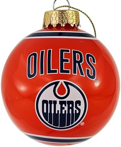 FOCO Edmonton Oilers – Collector's Edition Oilers Glass Ball Ornament – Represent The Navy Blue, Orange and White and Show Your NHL Spirit with Licensed Oilers Holiday Fan Decorations