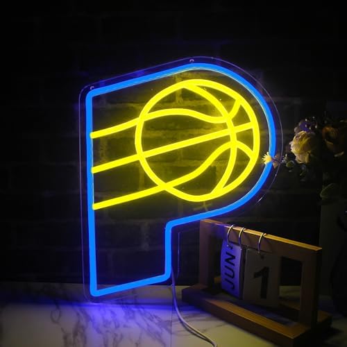 Indiana Pacers Neon Sign USB Powered for Room Decor, Neon Wall Sign Dimmable LED Neon Light Sign for Man Cave Game Room Sports Studio Wall Art Birthday Gift for Basketball Fans 13.4 * 12.6 Inches