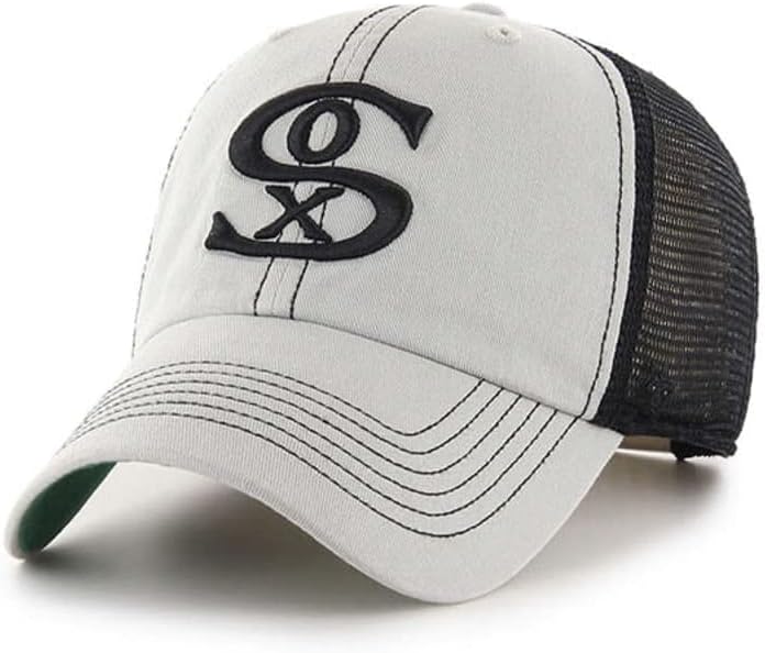 '47 Chicago White Sox Hat Mens Womens Adjustable Trucker Hat Mesh Baseball Cap, Cooperstown Logo, Light Gay, One Size