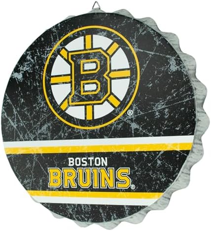 Boston Bruins 13” Jumbo Metal Distressed Bottle Cap Wall Sign – Limited Edition FOCO Boston Bruins Sign – Represent the NHL and Show Your Team Spirit with Officially Licensed Boston Bruins College