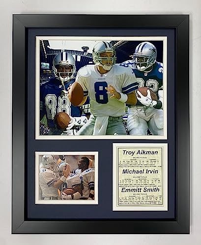Dallas Cowboys Legends- Aikman, Irvin and Smith Collectible | Framed Photo Collage Wall Art Decor | Legends Never Die, 11x14-Inch, (11569U)