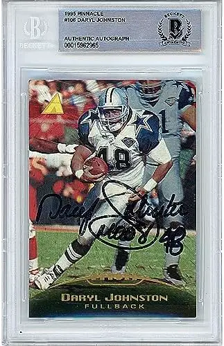 Daryl Johnston Signed Dallas Cowboys 1995 Pinnacle Football Card Beckett Authentic Autograph Slab
