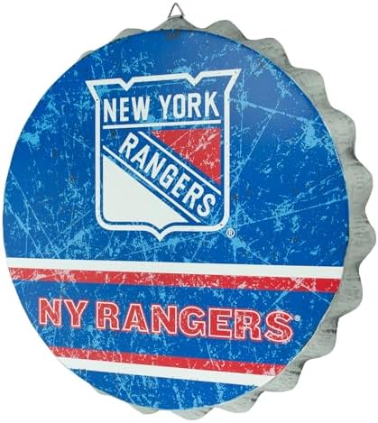 New York Rangers 13” Jumbo Metal Distressed Bottle Cap Wall Sign – Limited Edition FOCO New York Rangers Sign – Represent the NHL and Show Your Team Spirit with Officially Licensed New York Rangers