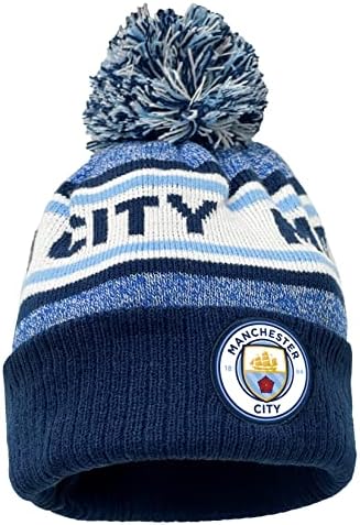 Manchester City Beanie Knitted Ski Hat, Licensed M. City Winter Hat White