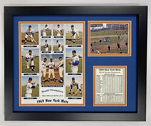 Legends Never Die New York Mets 1969 MLB World Series Champions- Team Pictures and Roster Collectible | Framed Photo Collage Wall Art Decor - 12"x15", Black