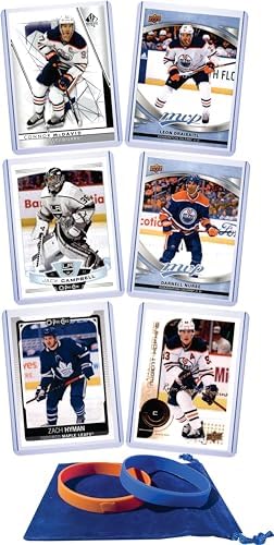 Edmonton Oilers Cards: Connor McDavid, Leon Draisaitl, Ryan Nugent-Hopkins, Darnell Nurse, Jack Campbell, Zach Hyman ASSORTED Hockey Stars & GOATs Trading Card & Wristbands Gift Pack