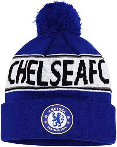 Official Soccer/Football Merchandise Adult Chelsea FC Text Winter Beanie Hat (One Size) (Royal Blue/White)
