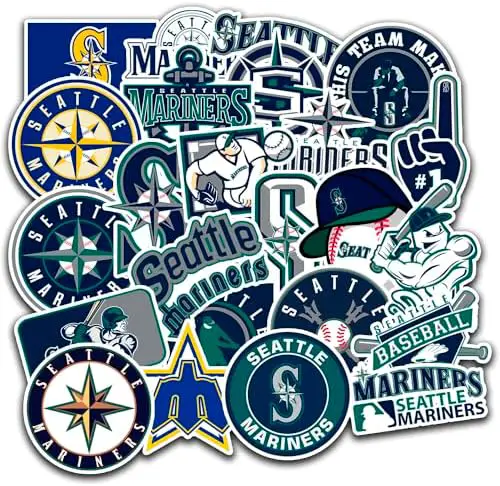 25 PCS Seattle American Mariners Baseball Stickers for Water Bottle, Laptop, Bicycle, Computer, Motorcycle, Travel Case, Car Decal Decoration Sticker