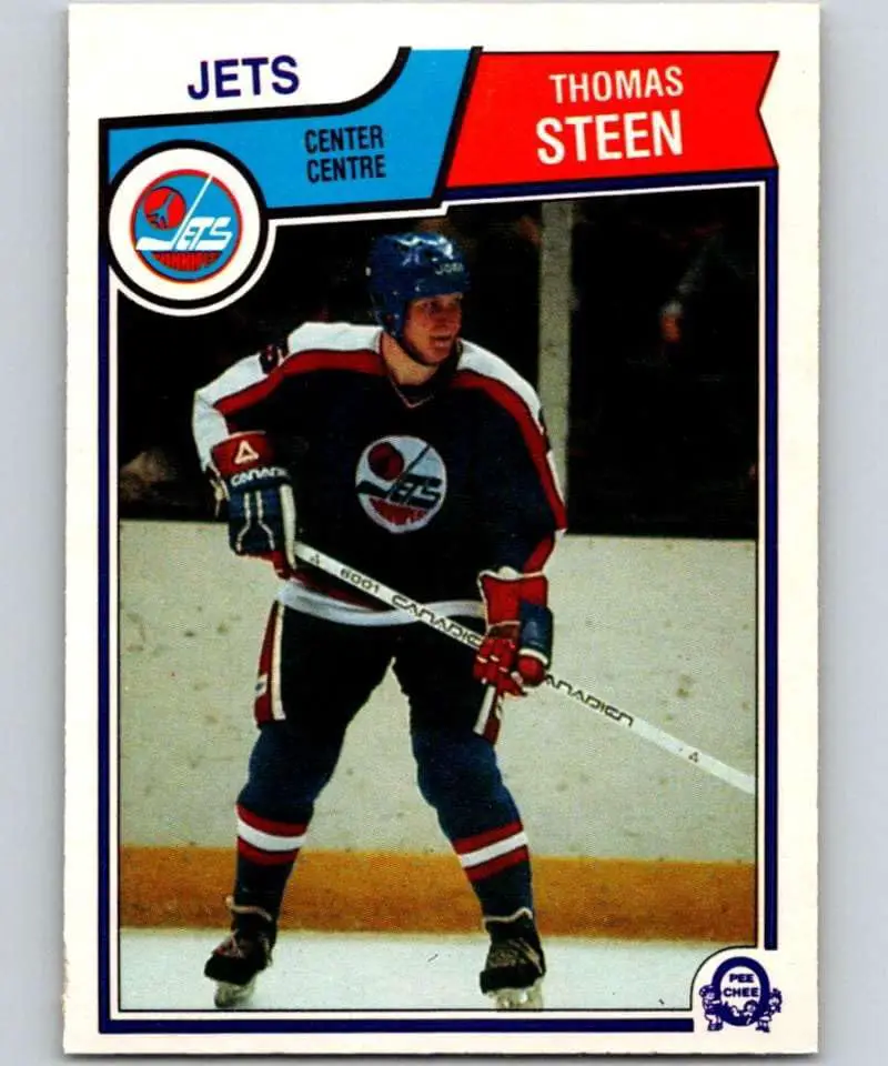 1983-84 O-Pee-Chee OPC Hockey #393 Thomas Steen Winnipeg Jets Official NHL Trading Card (Stock Photo shown, Near Mint or better, sharp corners, centering varies)