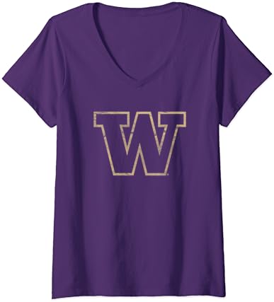 Womens University of Washington Huskies Distressed Primary Logo V-Neck T-Shirt