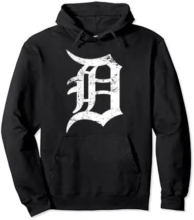 Distressed Detroit D Lettering Design Pullover Hoodie