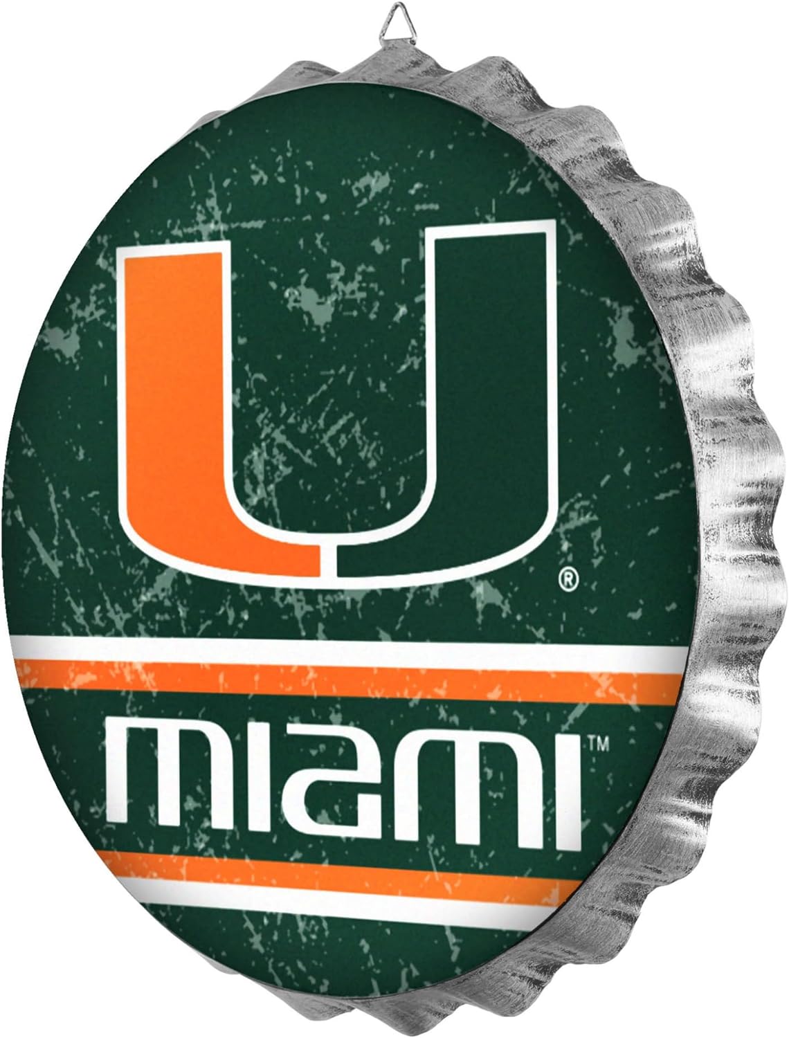 Miami Hurricanes 13” Jumbo Metal Distressed Bottle Cap Wall Sign – Limited Edition FOCO Hurricanes Sign – Represent the NCAA, ACC and Show Your Team Spirit with Officially Licensed MiamiCollege Football Fan Gear
